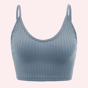 Dusty blue rib knit crop top tank top